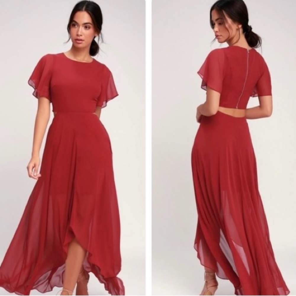 Lulus Ali and Jay Bohemian Rhapsody Brick Red Cutout High-Low Dress size M